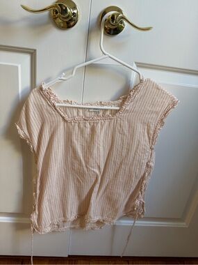 Madewell Blush Pink Pinstripe Ruffle-Trim Top